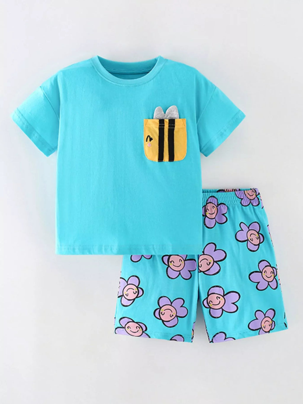 Children's Round Neck Top and Shorts Set