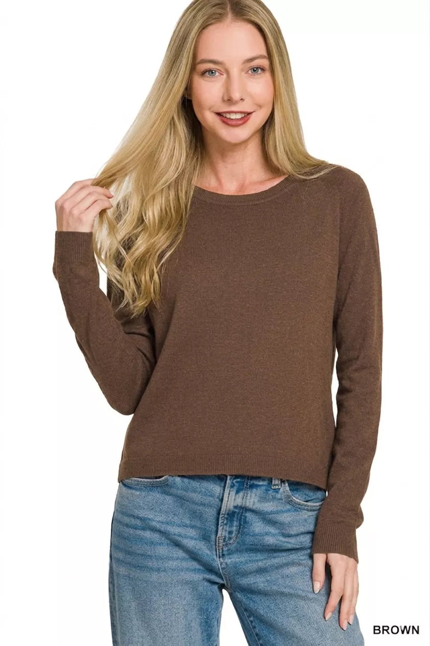 Zenana Lightweight Wool Blend Round Neck Sweater