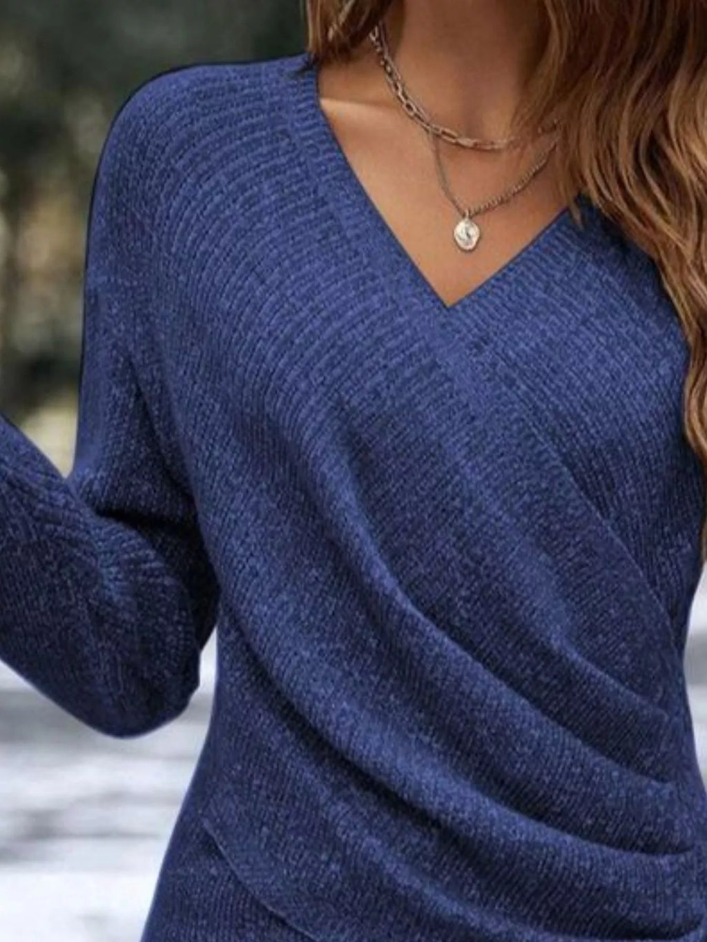 Surplice Long Sleeve Knit Top