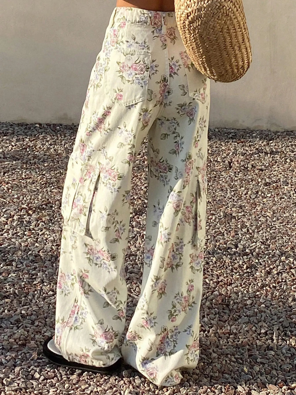 Floral Print Wide-Leg Jeans
