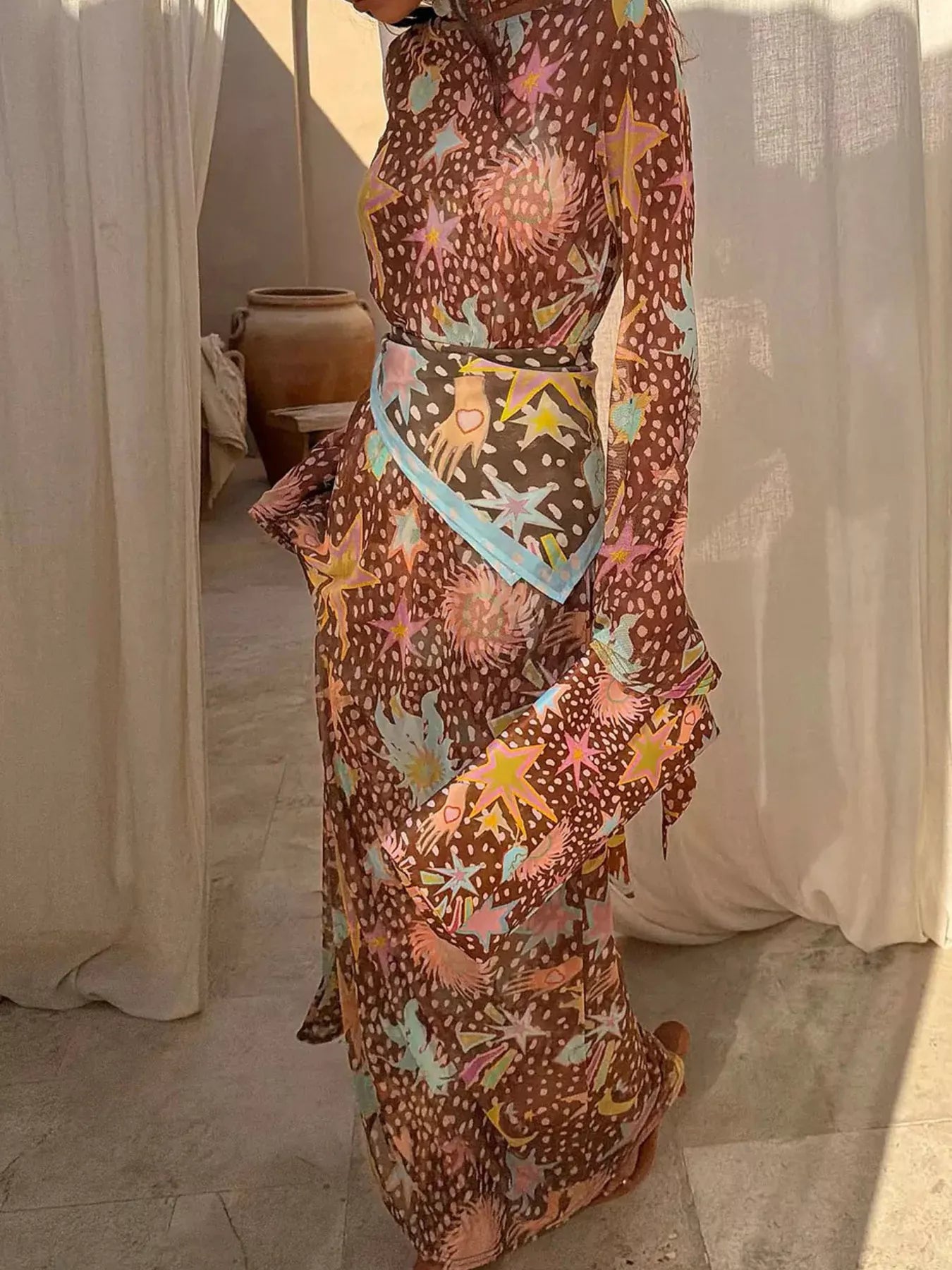 Printed Cami Dress & Long Sleeve Dress & Ribbon Set
