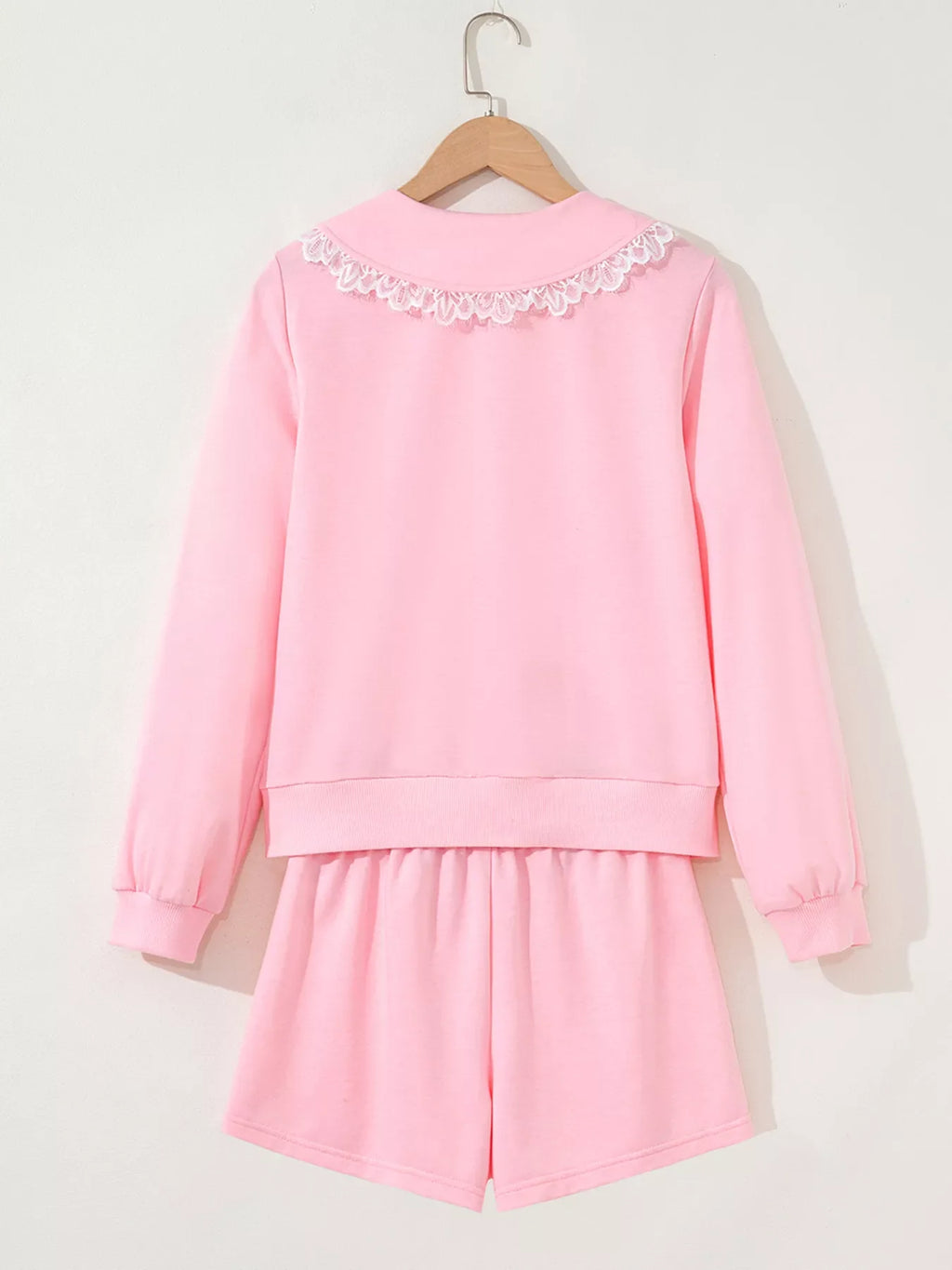 Peter Pan Lace Embellished Neck Sweatshirt and Skirt Two Piece Set