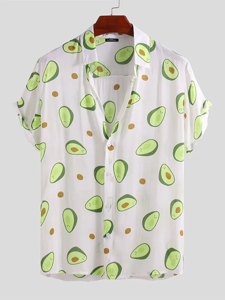 Men's Full Size Avocado Print Short Sleeve Button-Up Shirt Plus Size