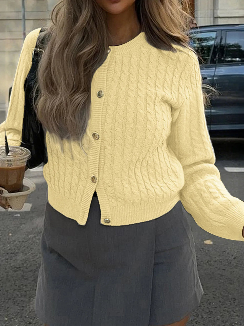 Cable Knit Button-Up Cardigan