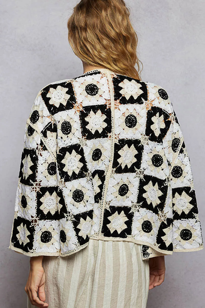 POL Open Front Cardigan with Varied Patterns