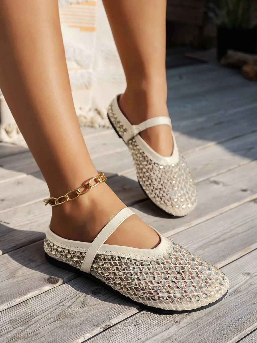 Sparkling Mesh Ballet Flats Sandals