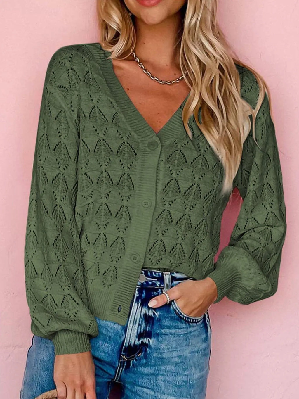 Openwork Button Up Cardigan