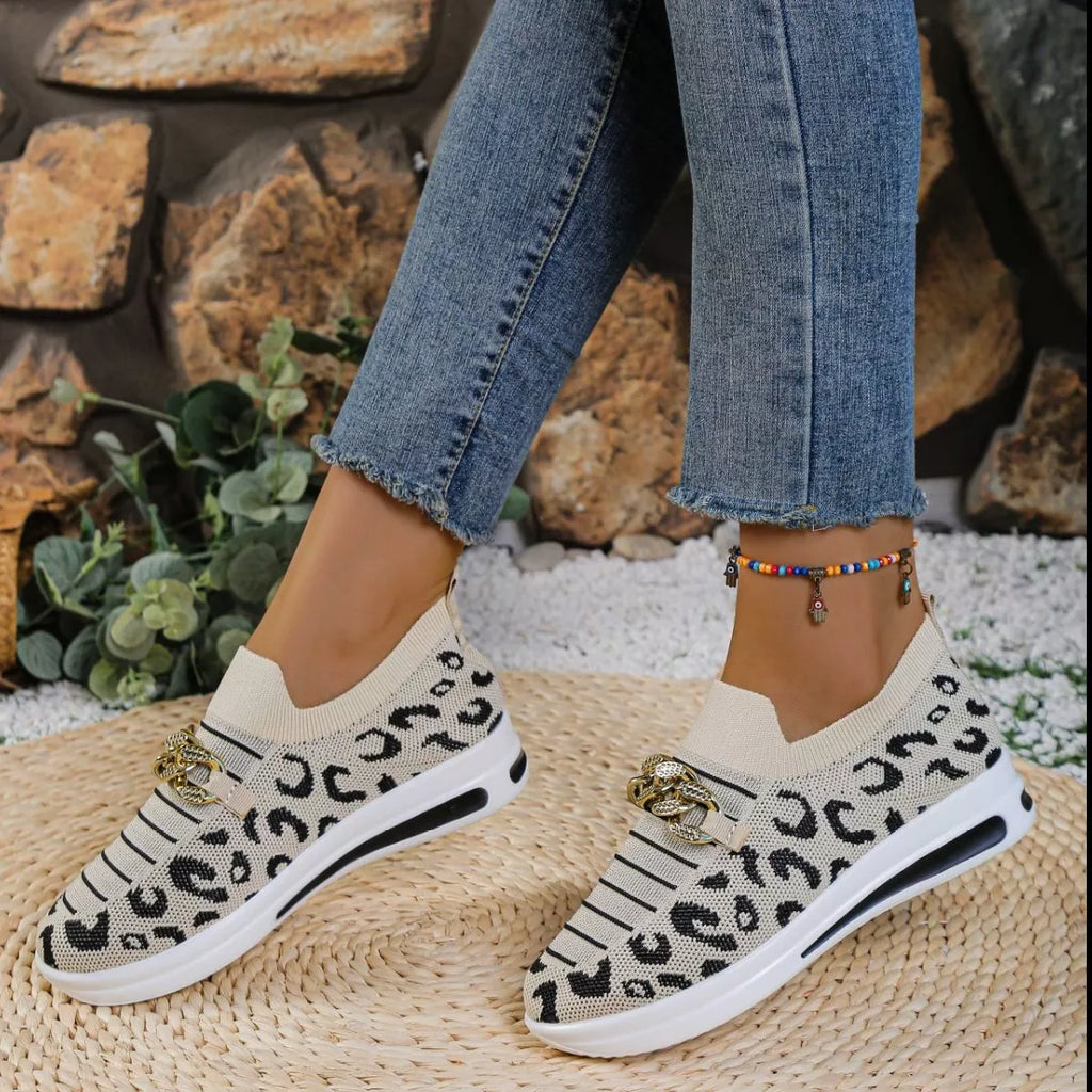 Leopard Round Toe Slip Ons