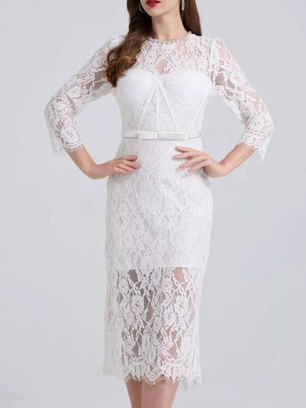 Lace Long Sleeve Midi Dress