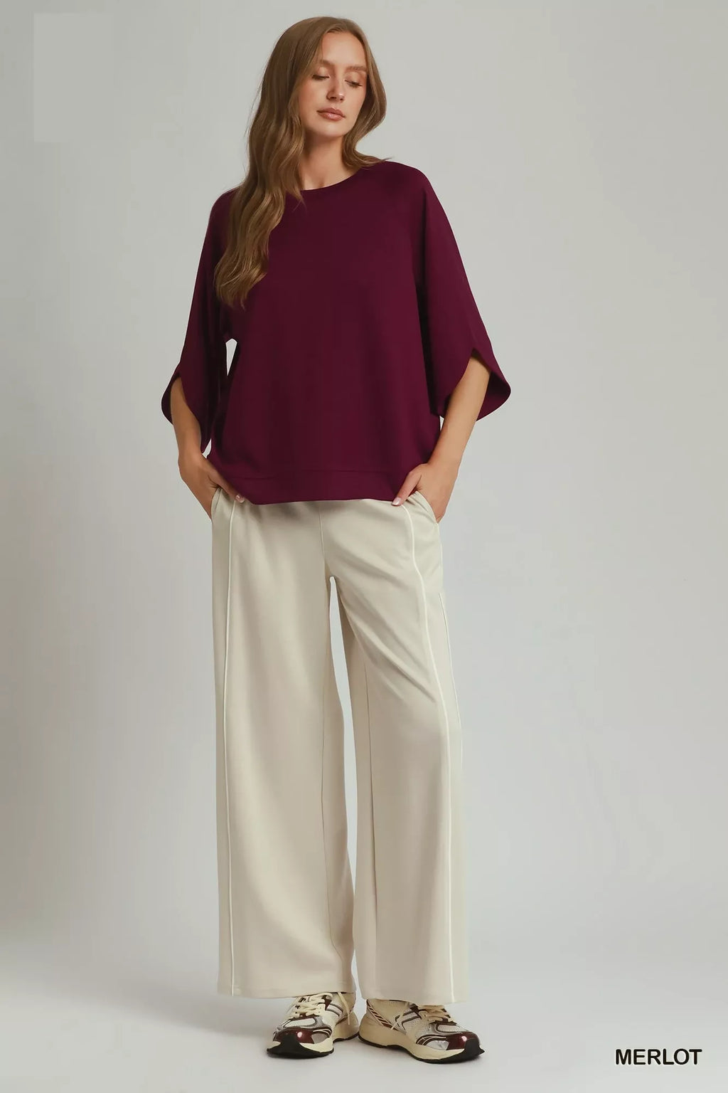 Umgee Round Hem Raglan Sleeve Top
