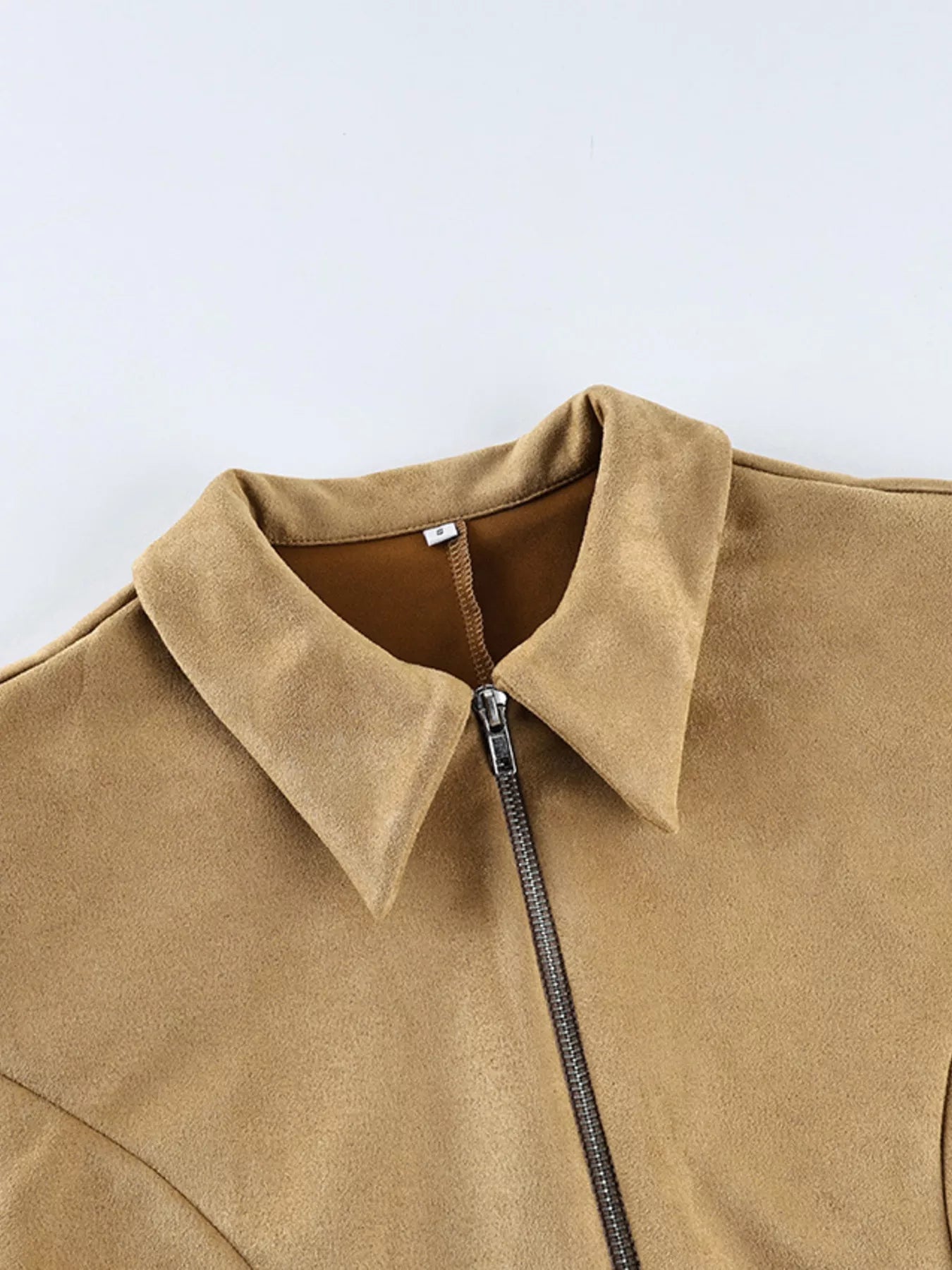 Suede Zip-Up Fitted Jacket