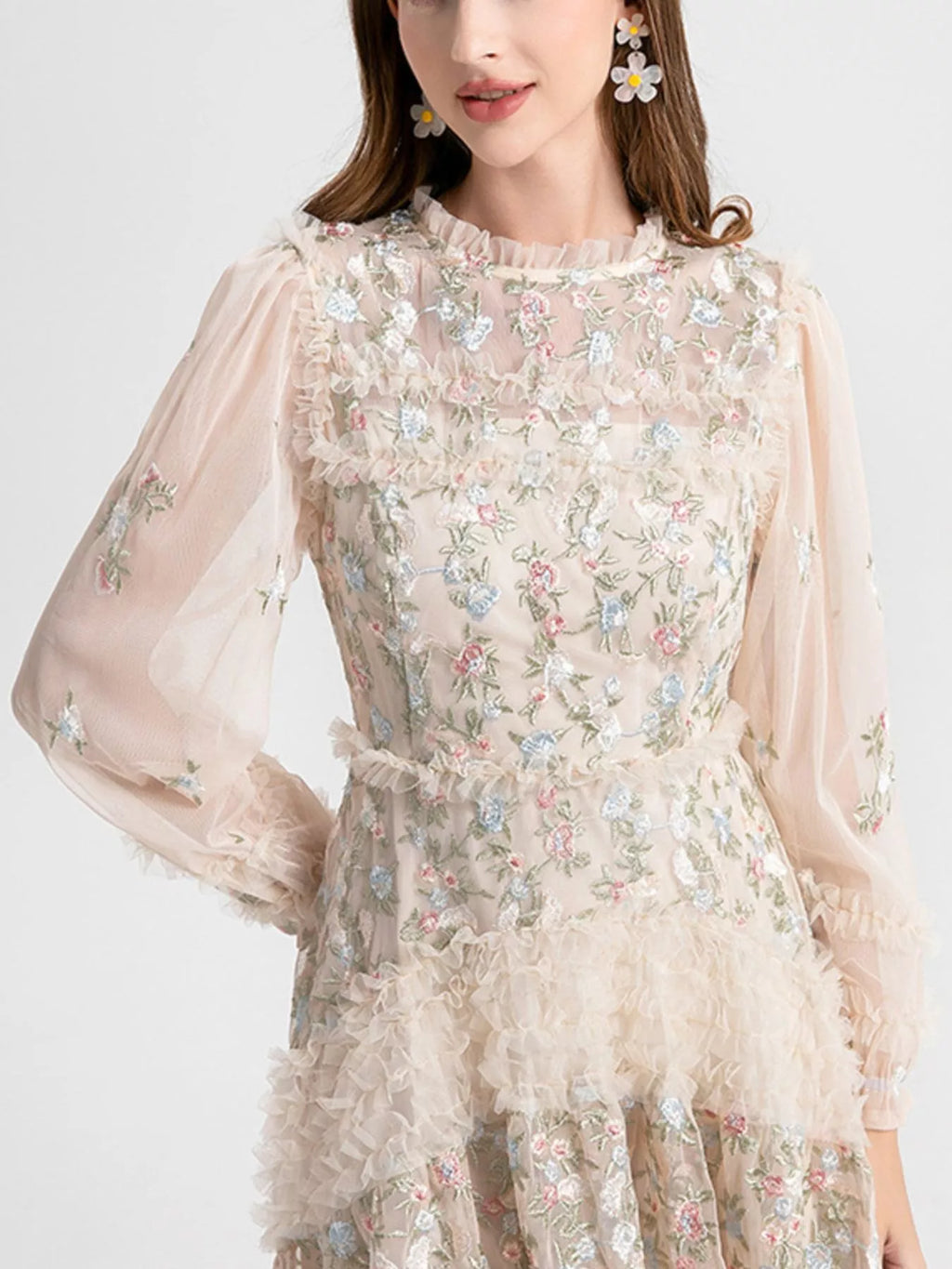 Floral Tulle Layered Maxi Dress