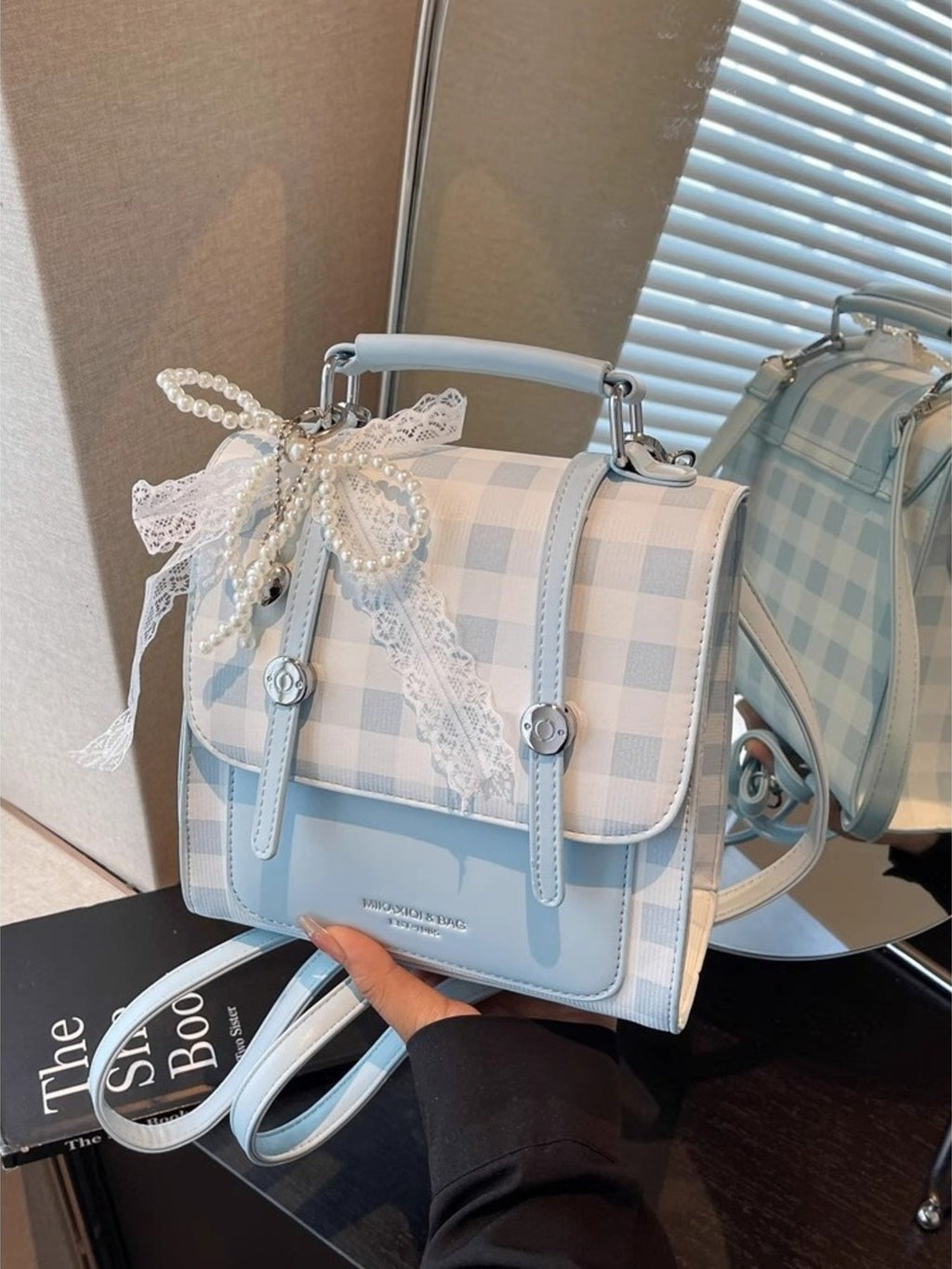 Plaid Lace Decor Backpack Bag