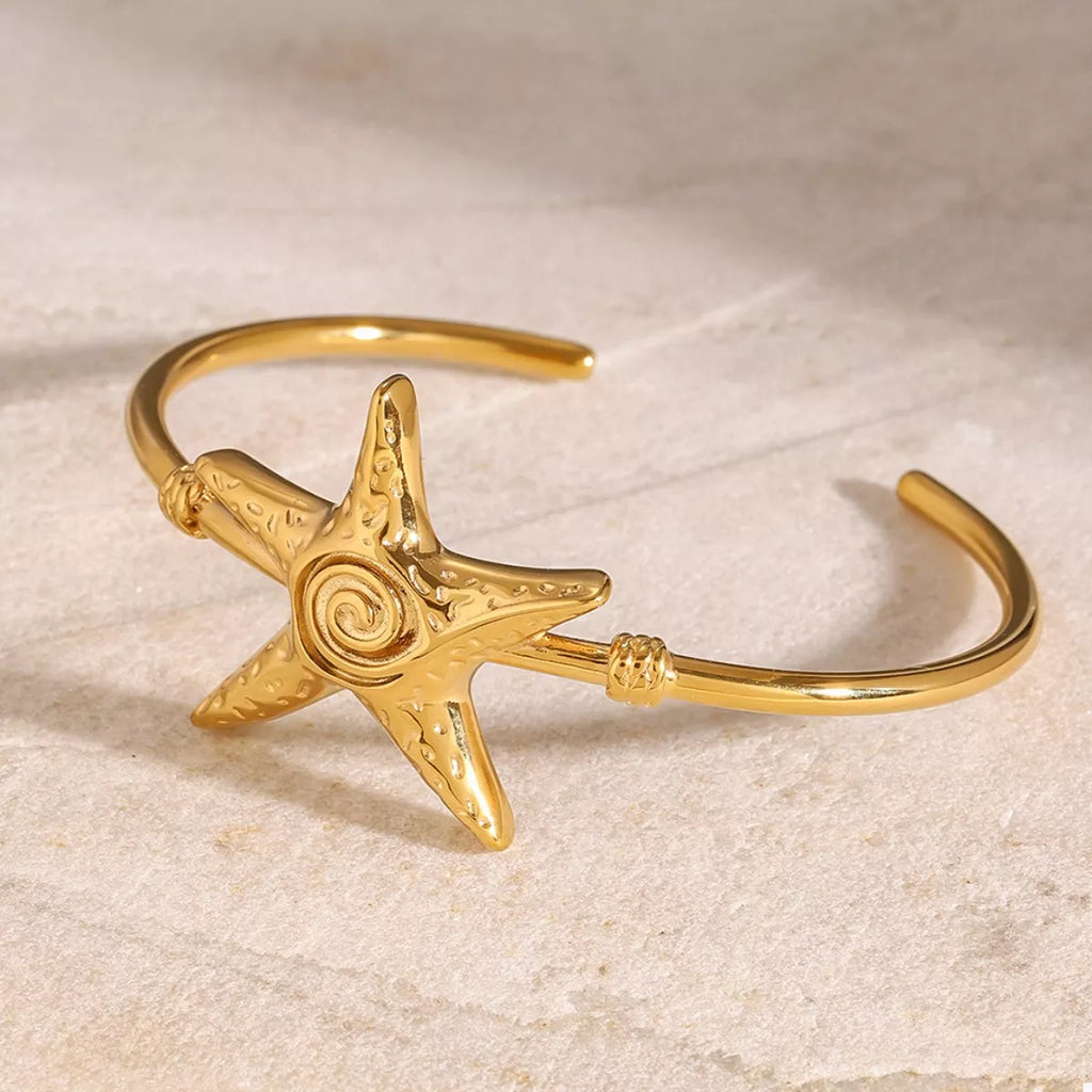 18K Gold-Plated Starfish Open Bracelet