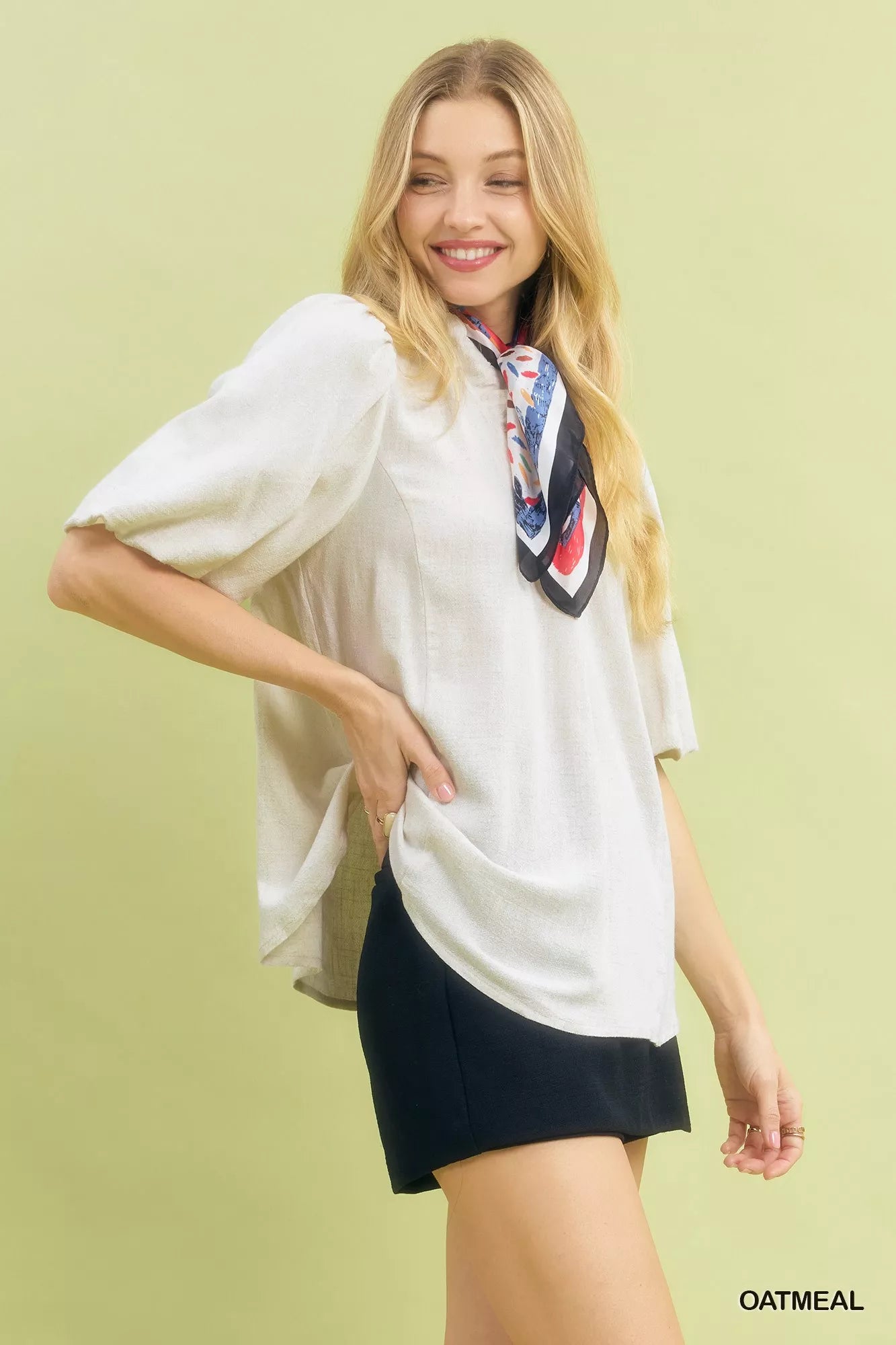 Umgee Linen Scallop Trim V-Neck Blouse