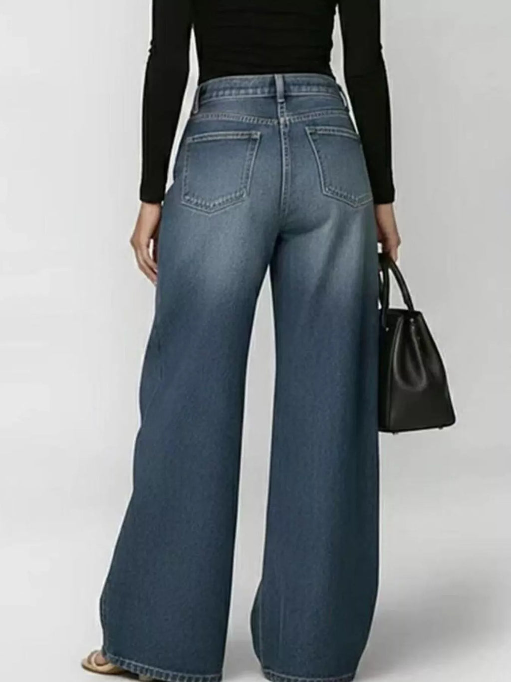 Wide Leg Jeans with Eyelet Details