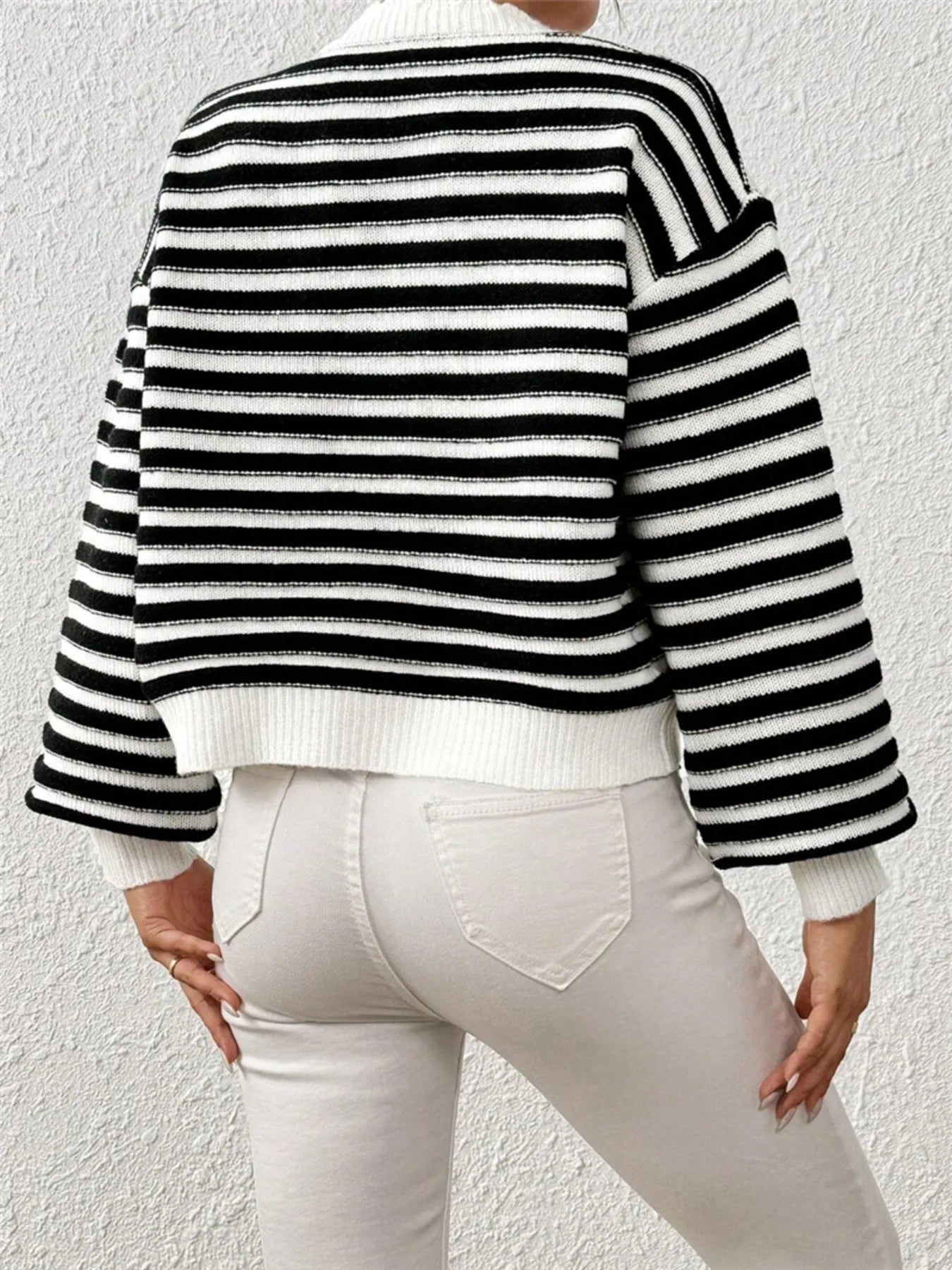 Rainbow Striped Cropped Cardigan with Balloon Sleeves