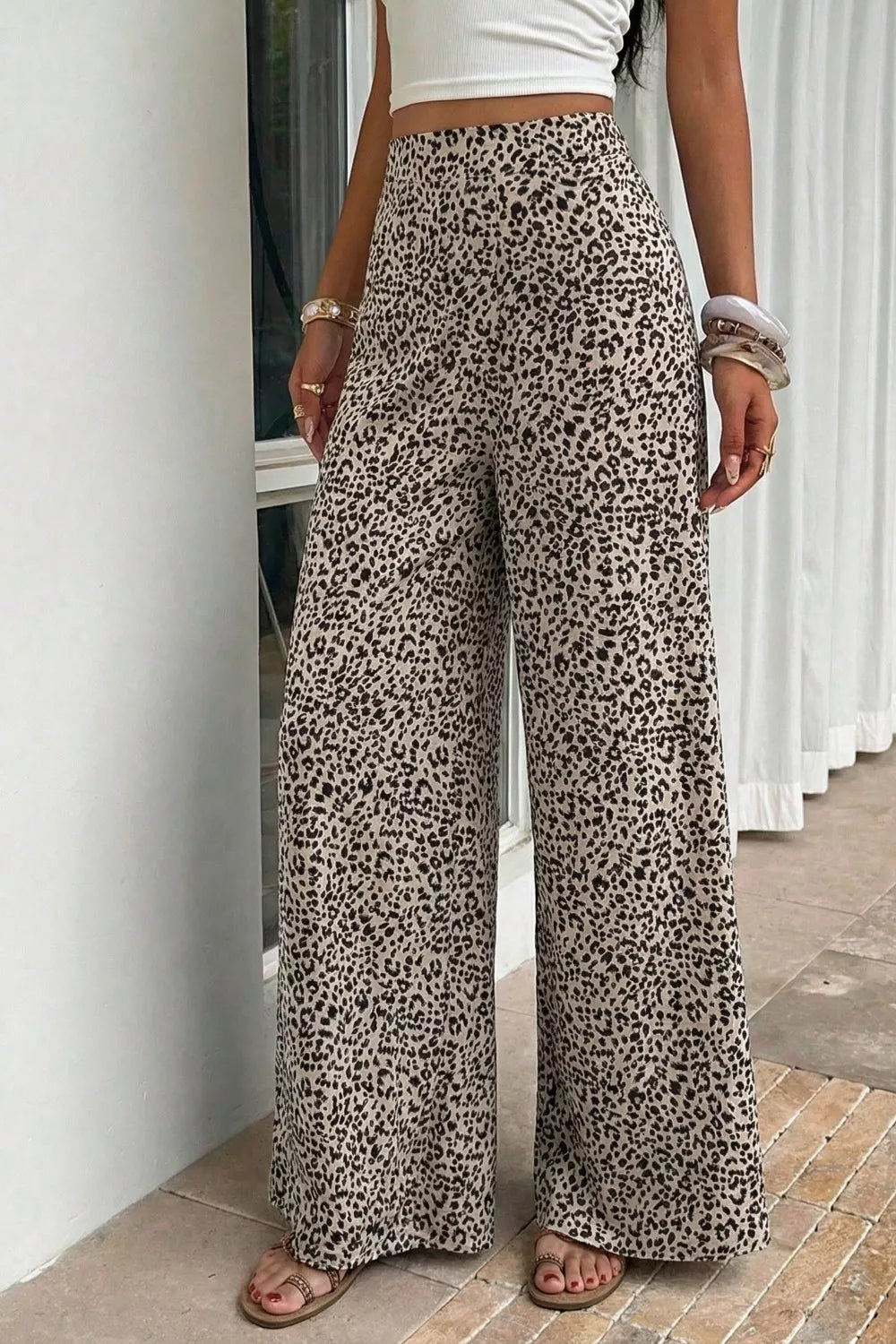 Leopard Print High Waist Wide Leg Pants