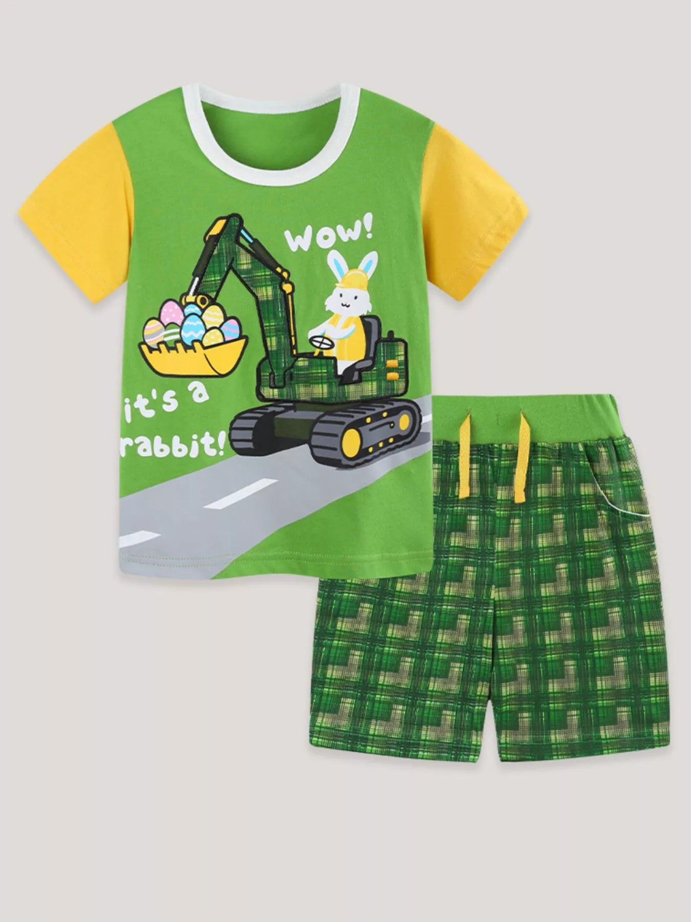Children's Rabbit Excavator Print Tee and Shorts Set