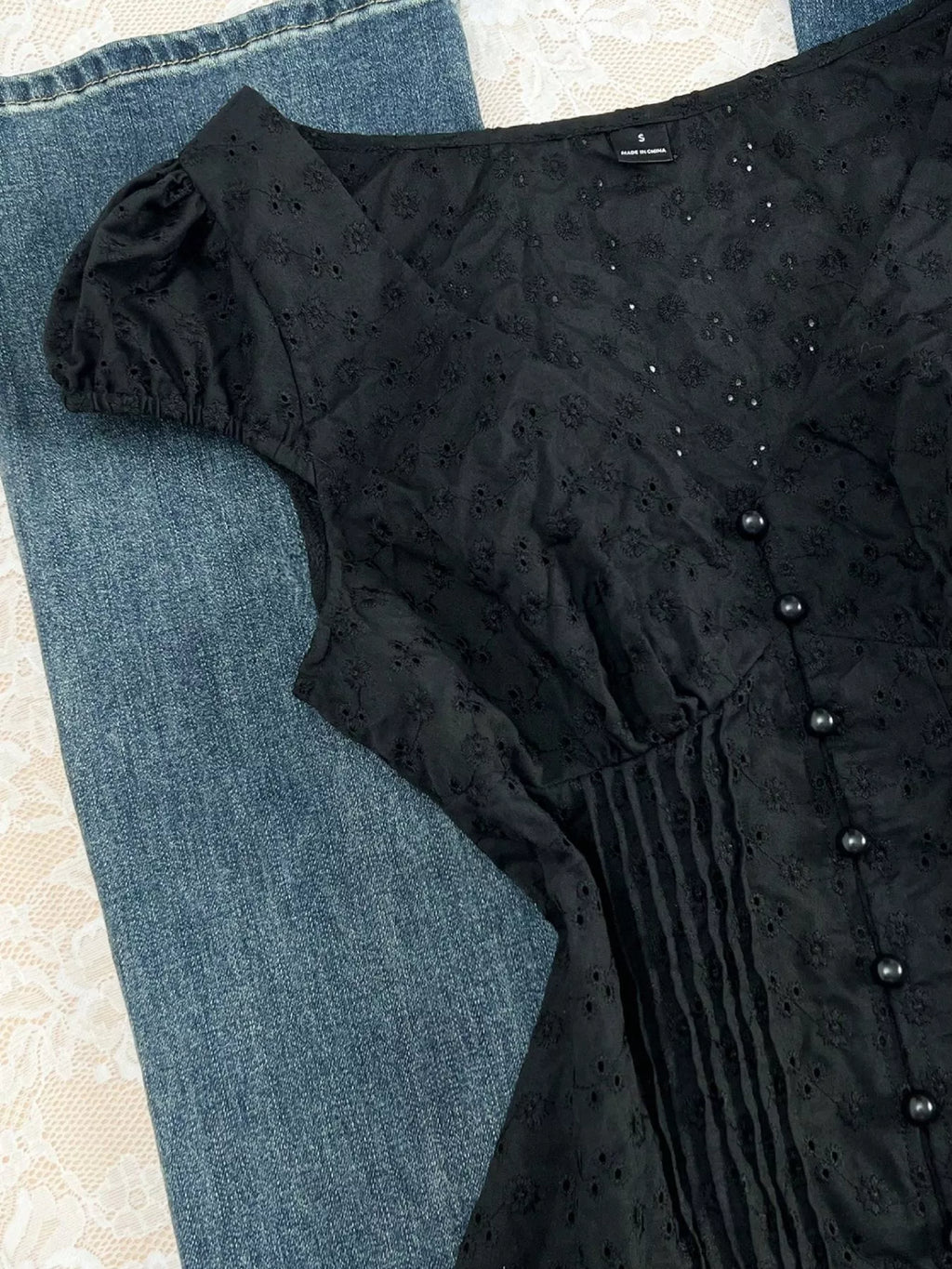 Lace V-Neck Cap Sleeve Blouse