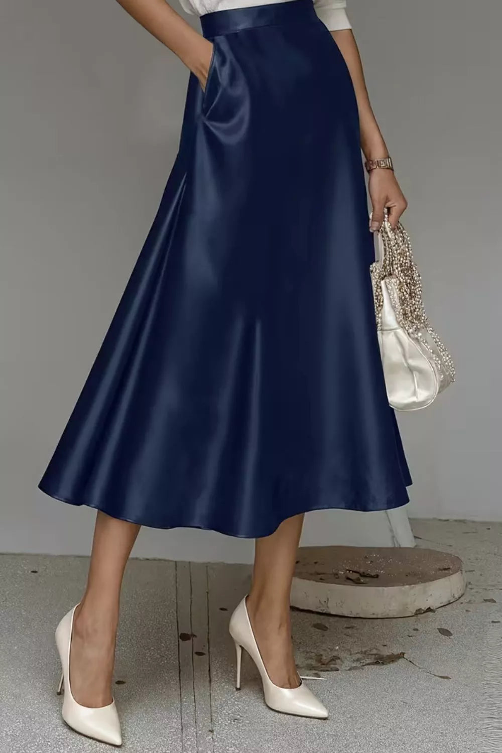 Satin A-Line Midi Skirt