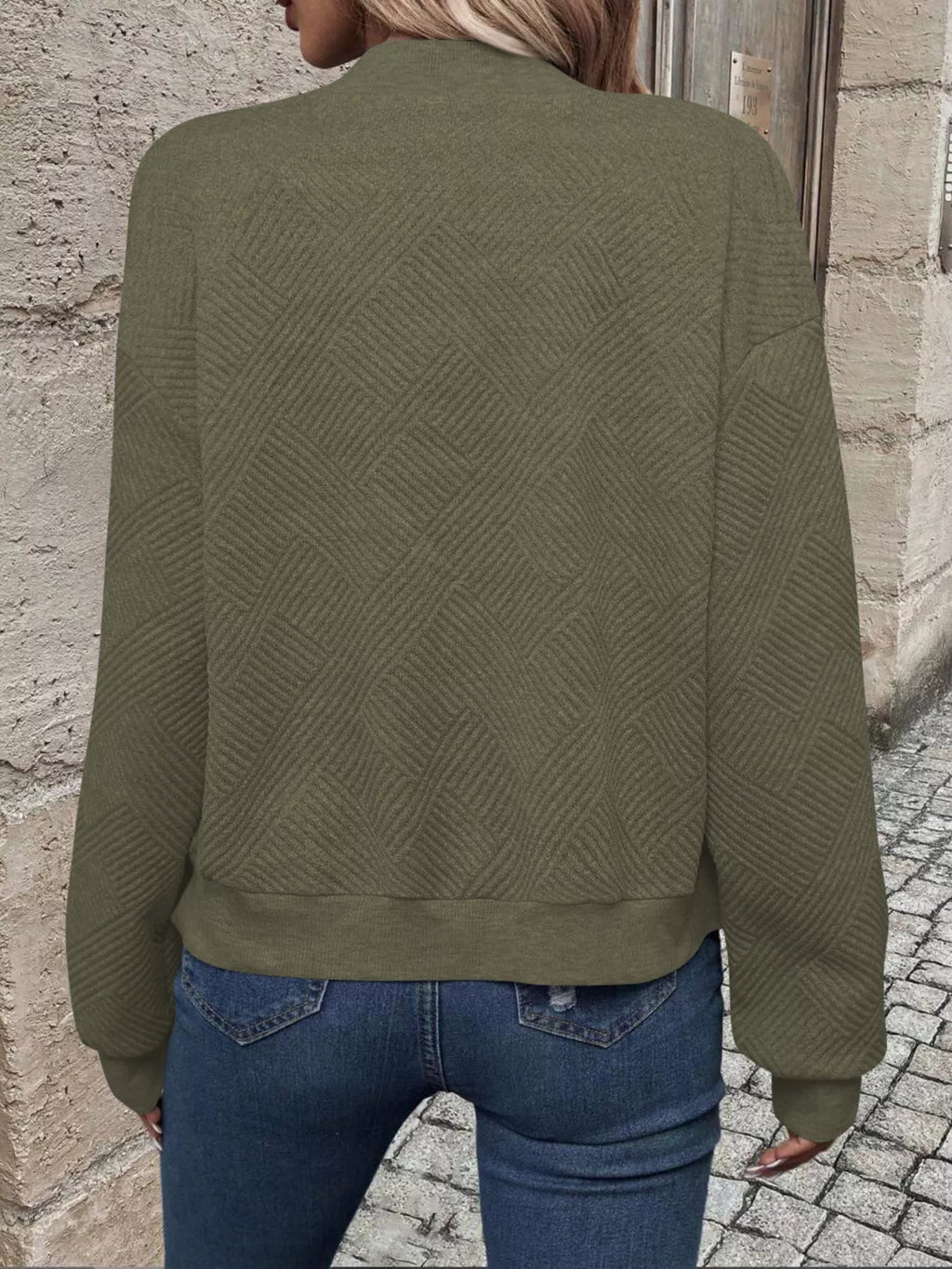 Zip-Up Textured Long Sleeve Jacket