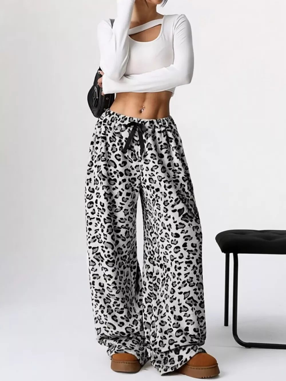 Leopard Wide Leg Plush Pants