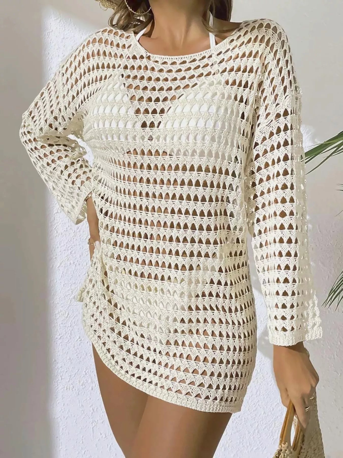 Crochet Knit Long Sleeve Cover-Up