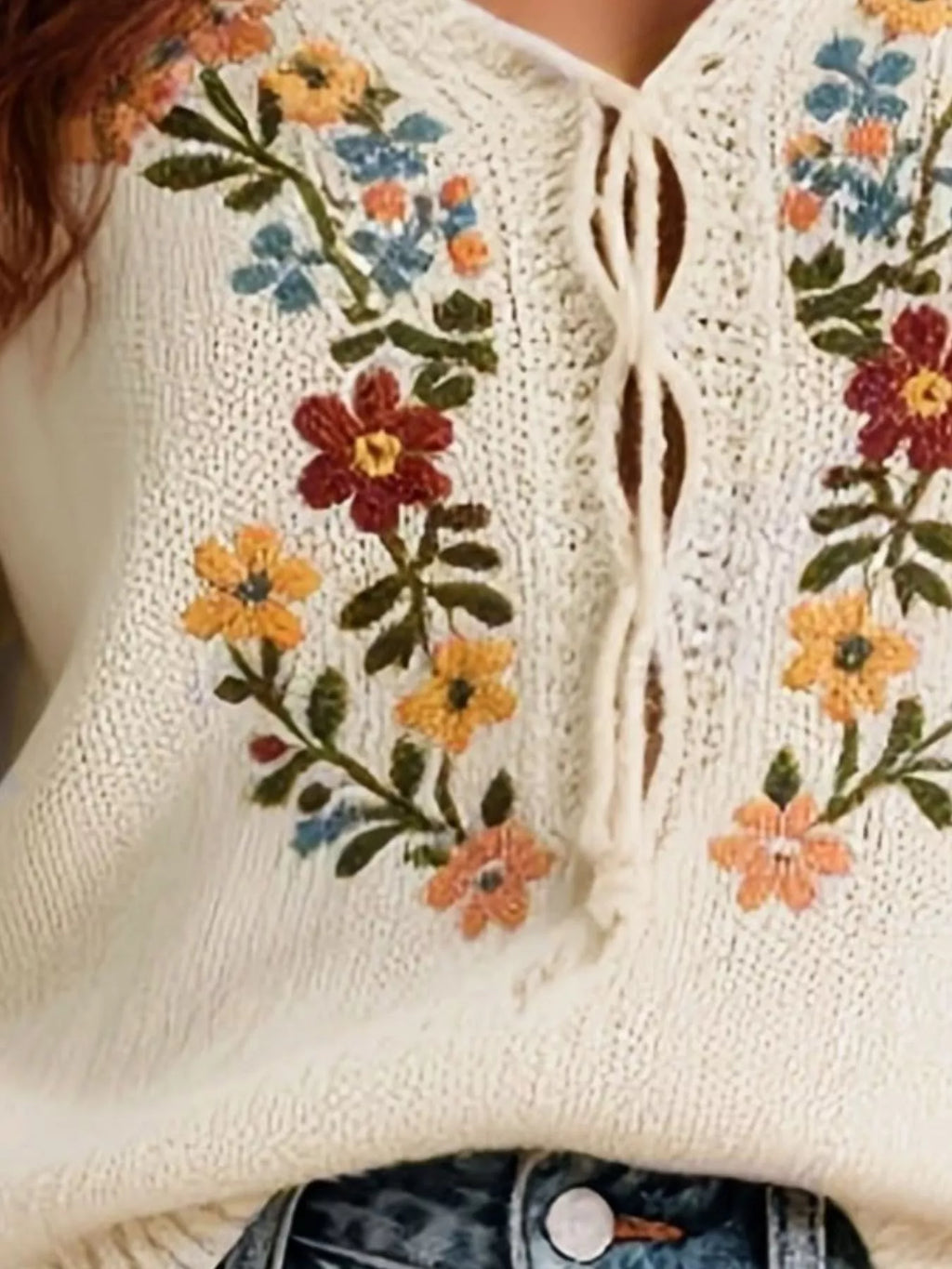 Floral Embroidered Short Sleeve Sweater