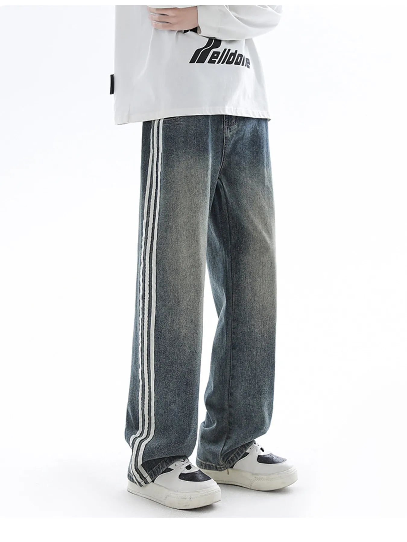Men's Plus Size Retro Wide Leg Side Stripe Jeans