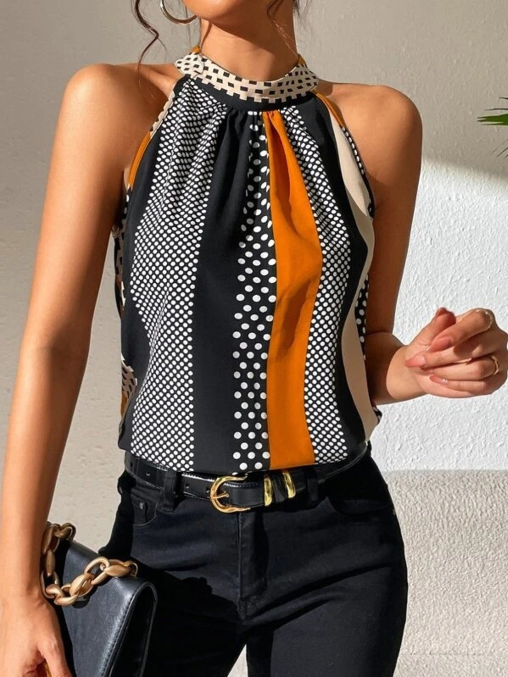 Polka Dot Print Halter Neck Cami