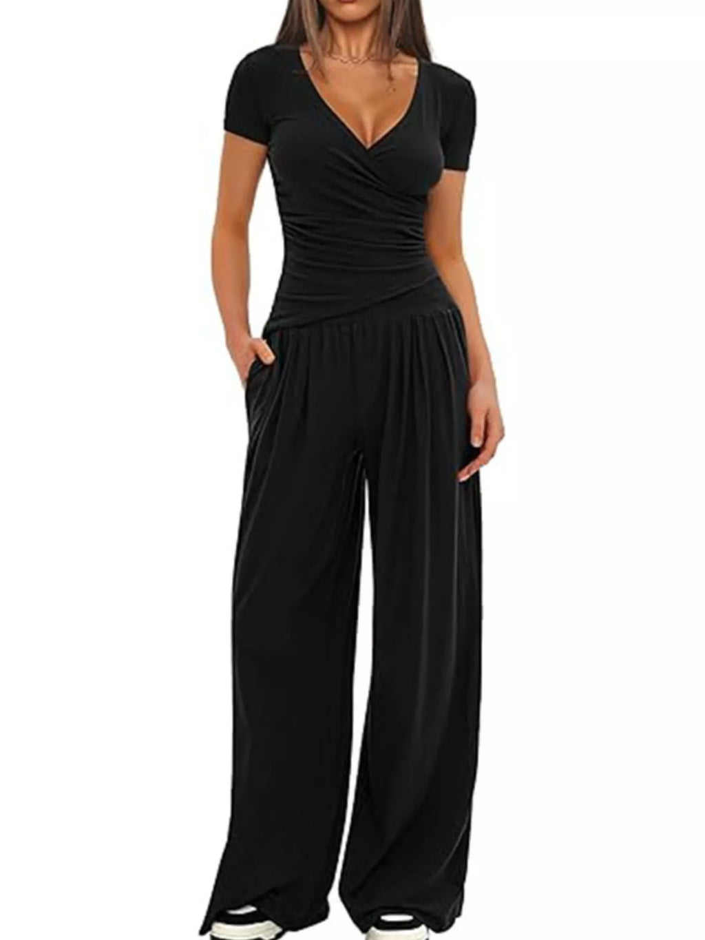 Surplice Short Sleeve Top and Pants Set