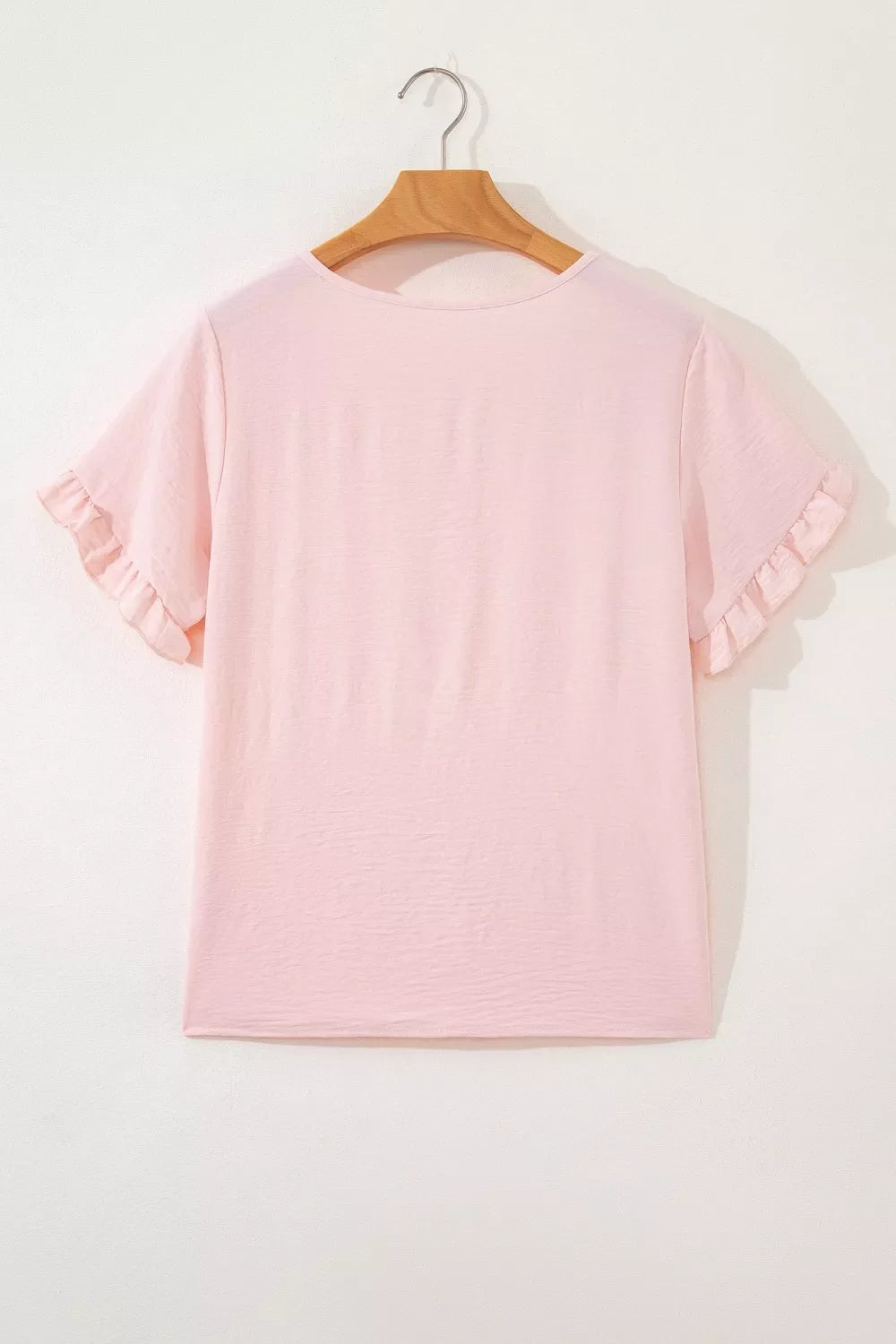 Solid Color Ruffle Trim Short Sleeve Blouse