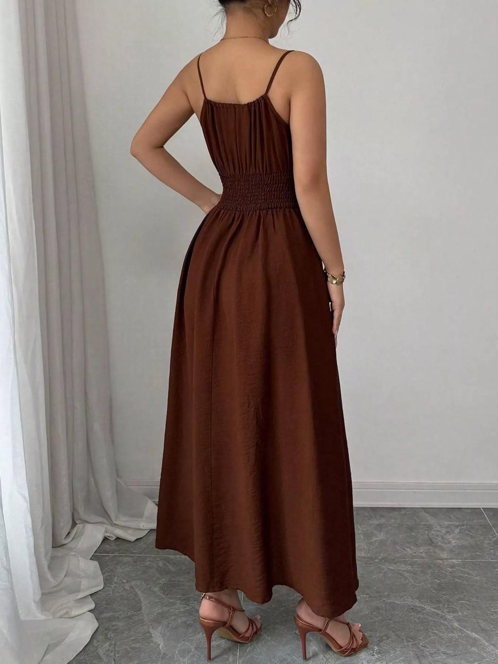 Smocked Spaghetti Strap Midi Dress