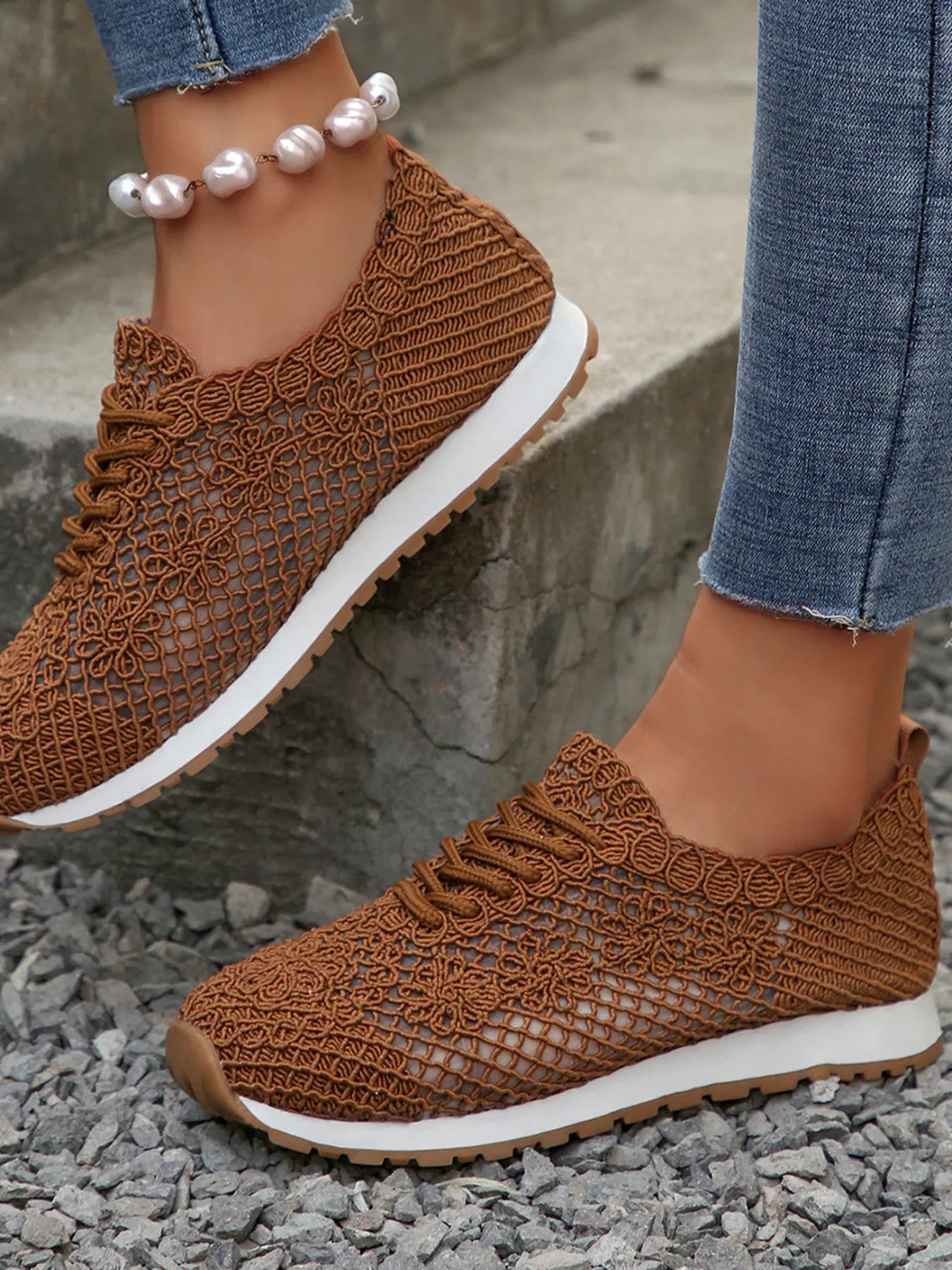 Breathable Mesh Lace-Up Sneakers
