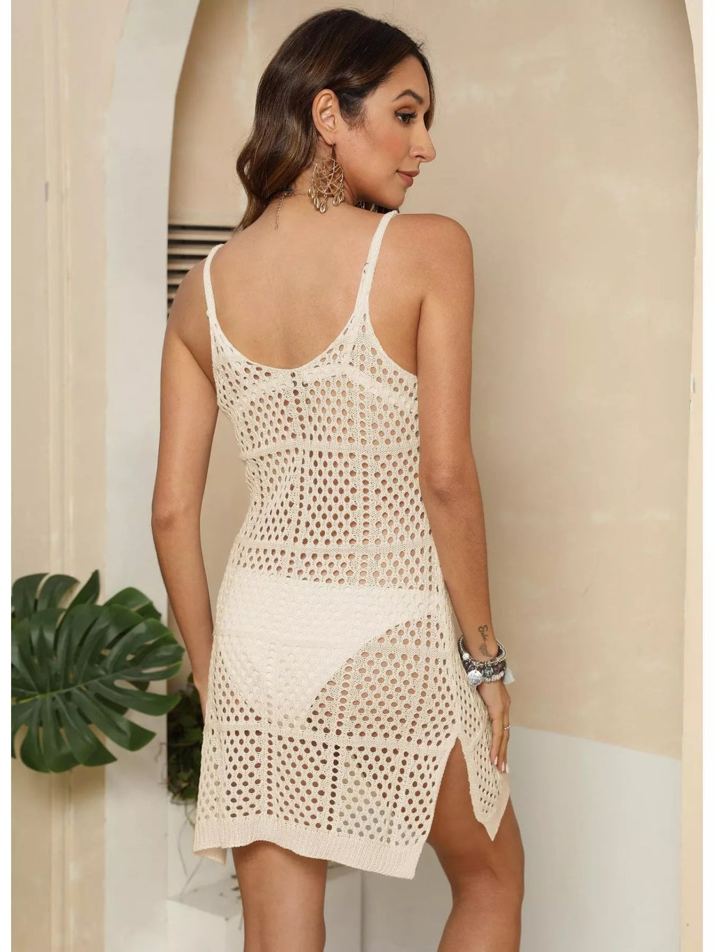 Full Size Sleeveless Crochet Knit Cover-Up Dress Plus Size