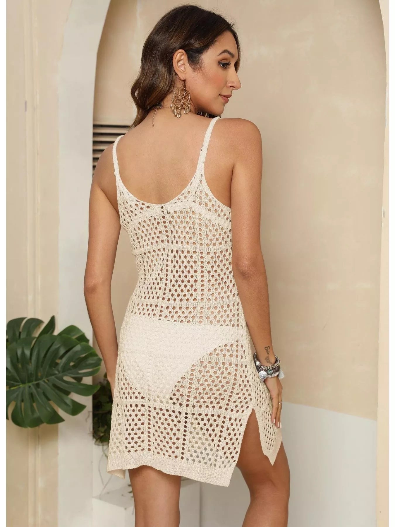 Full Size Sleeveless Crochet Knit Cover-Up Dress Plus Size