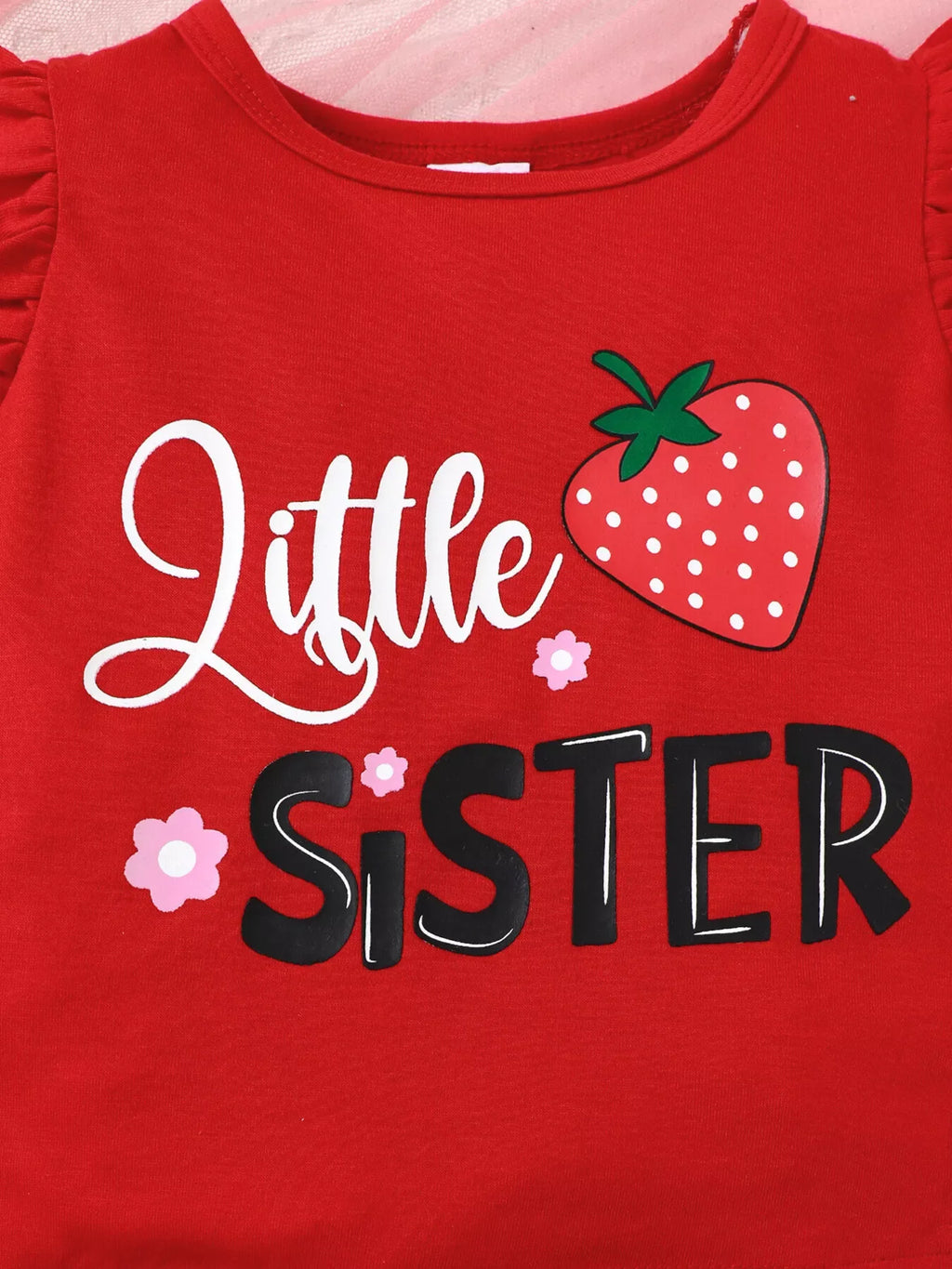 Children's Strawberry Print Ruffle Sleeve Top and Shorts Set