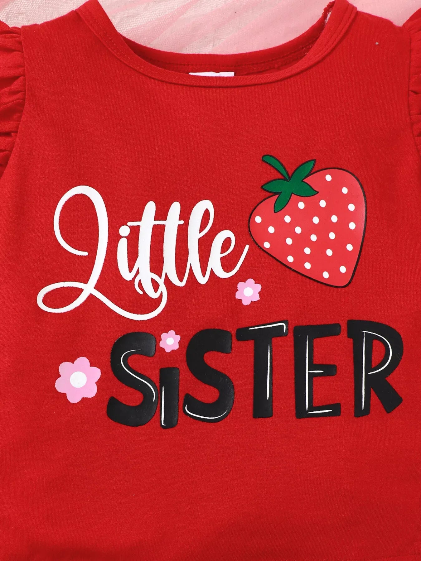 Children's Strawberry Print Ruffle Sleeve Top and Shorts Set
