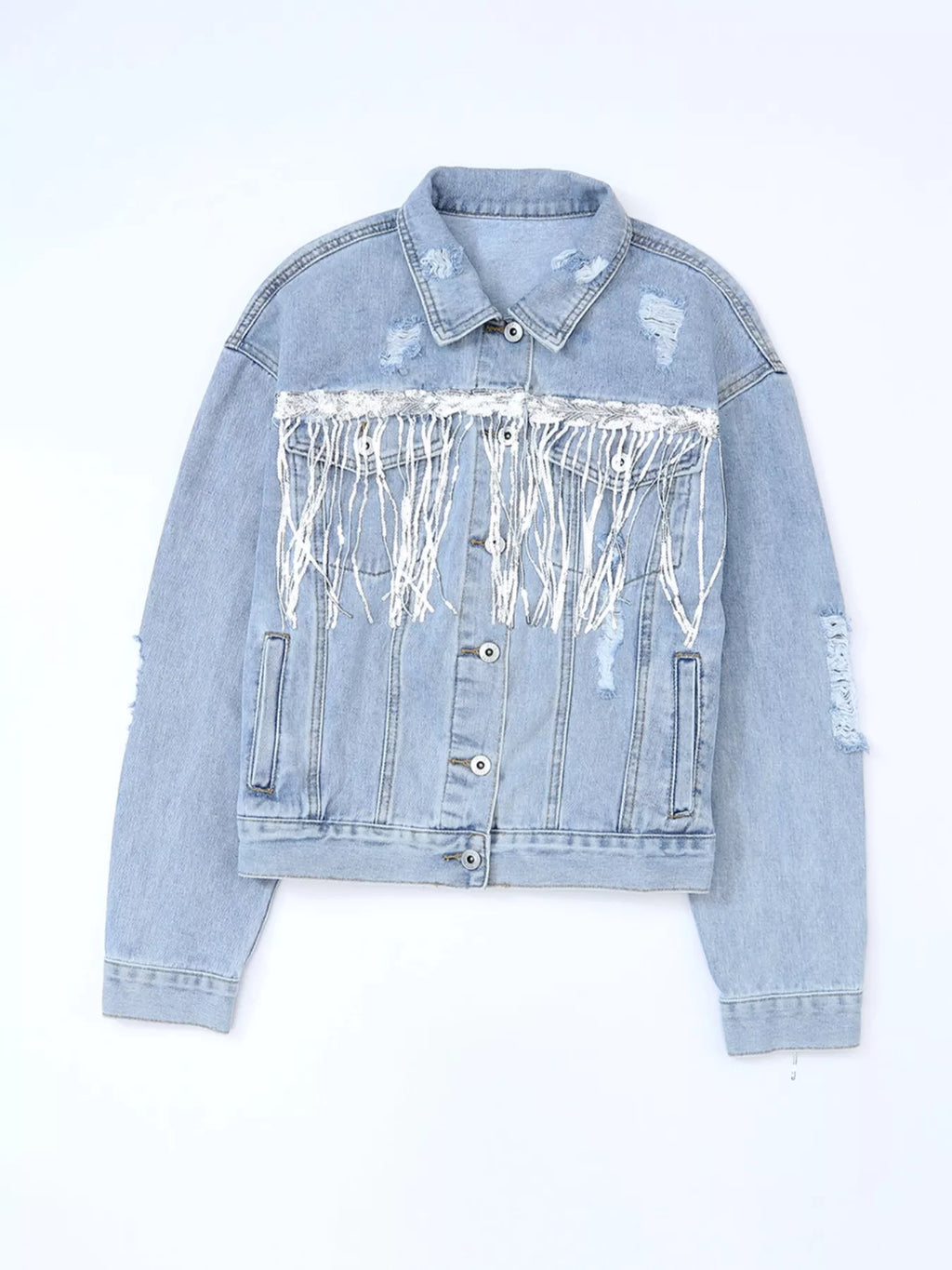 Fringed Sequin Embellished Denim Jacket