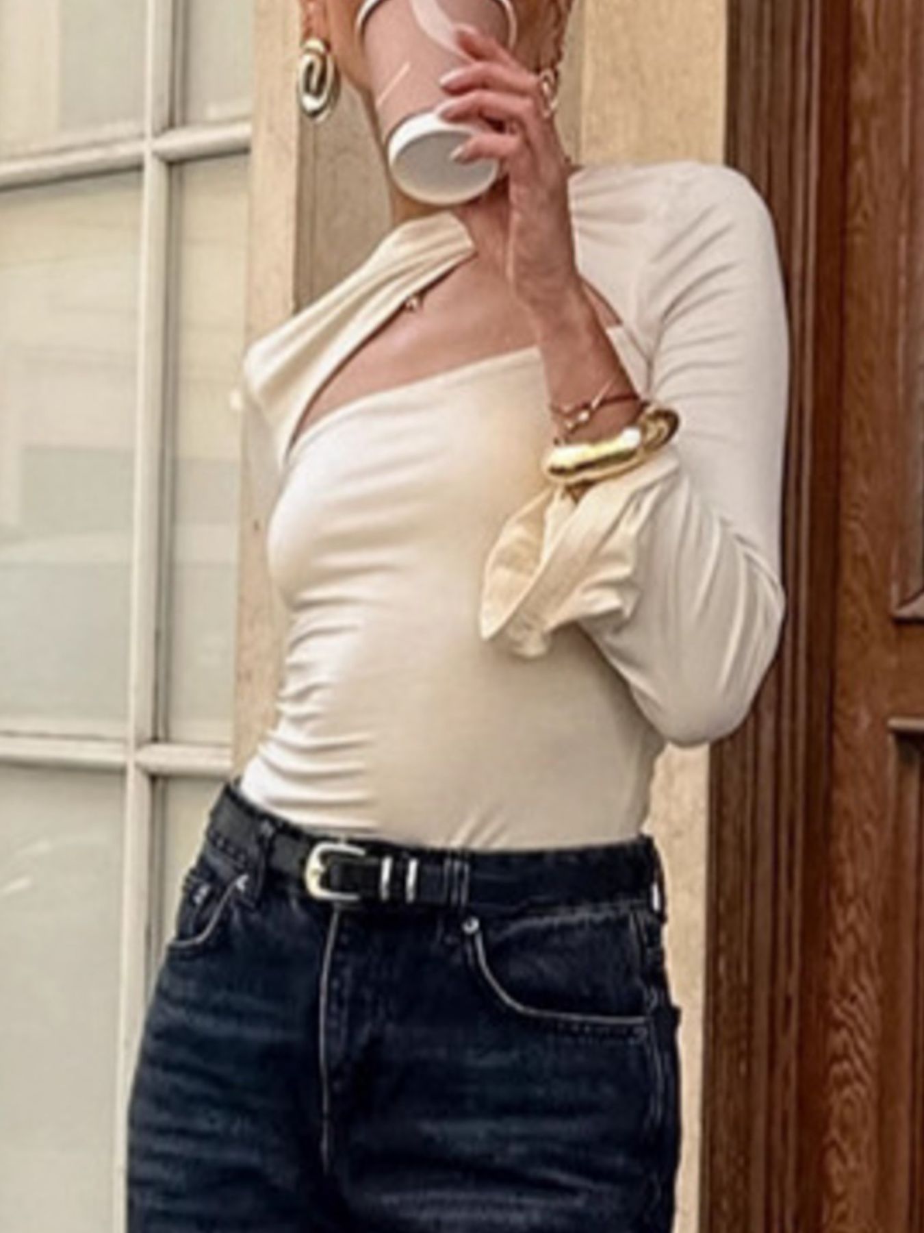 Cutout Knot Front Long Sleeve Top