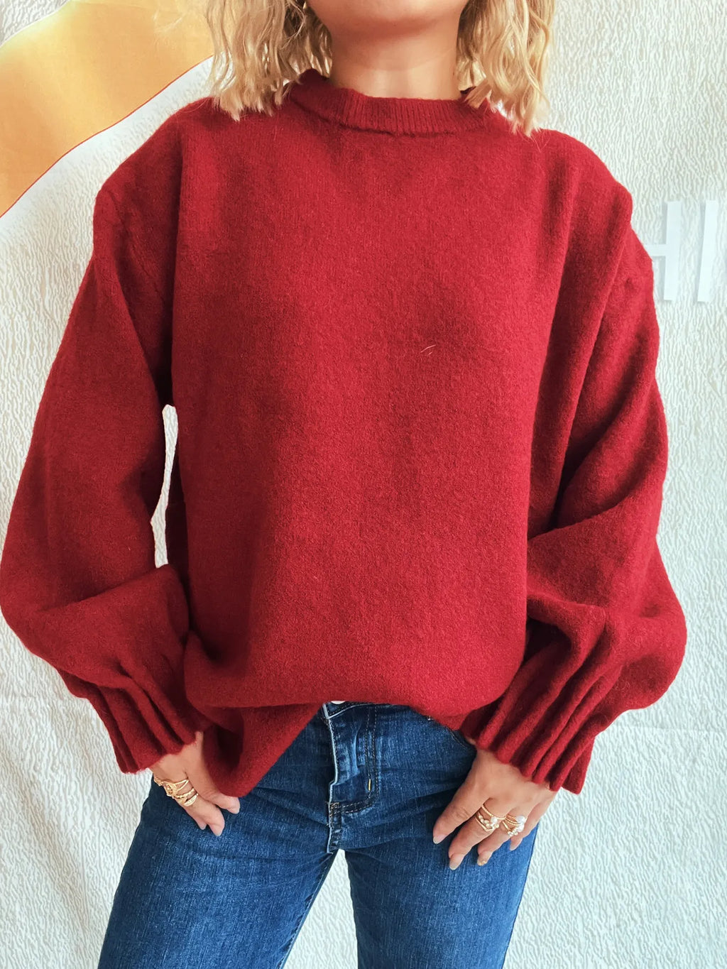 Round Neck Dropped Shoulder Sweater