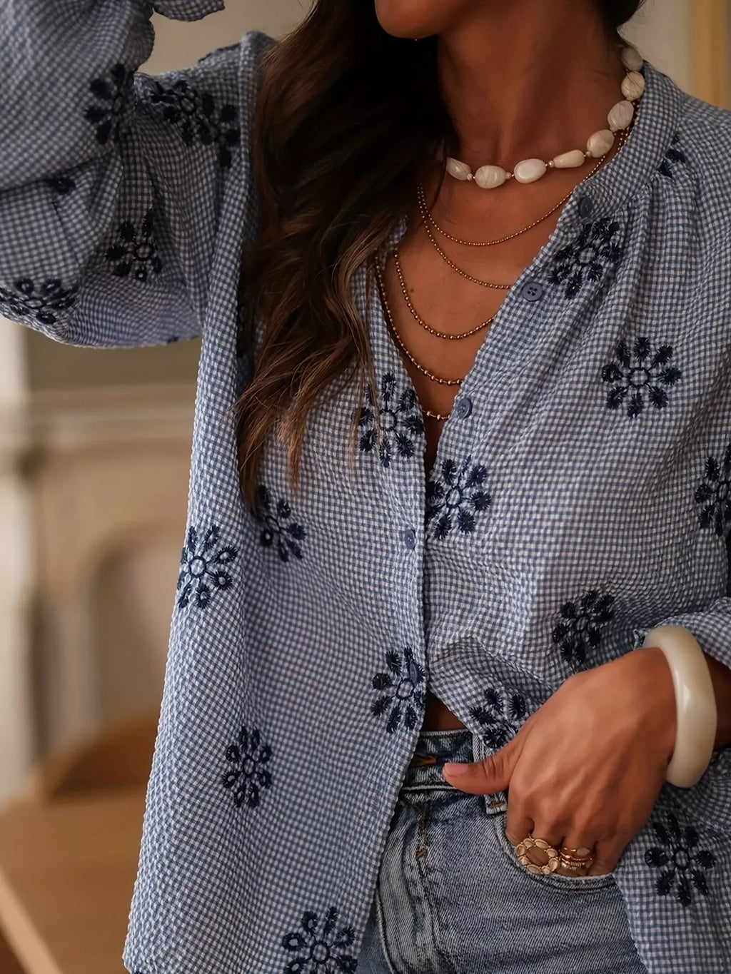 Floral Textured Button Up Shirt