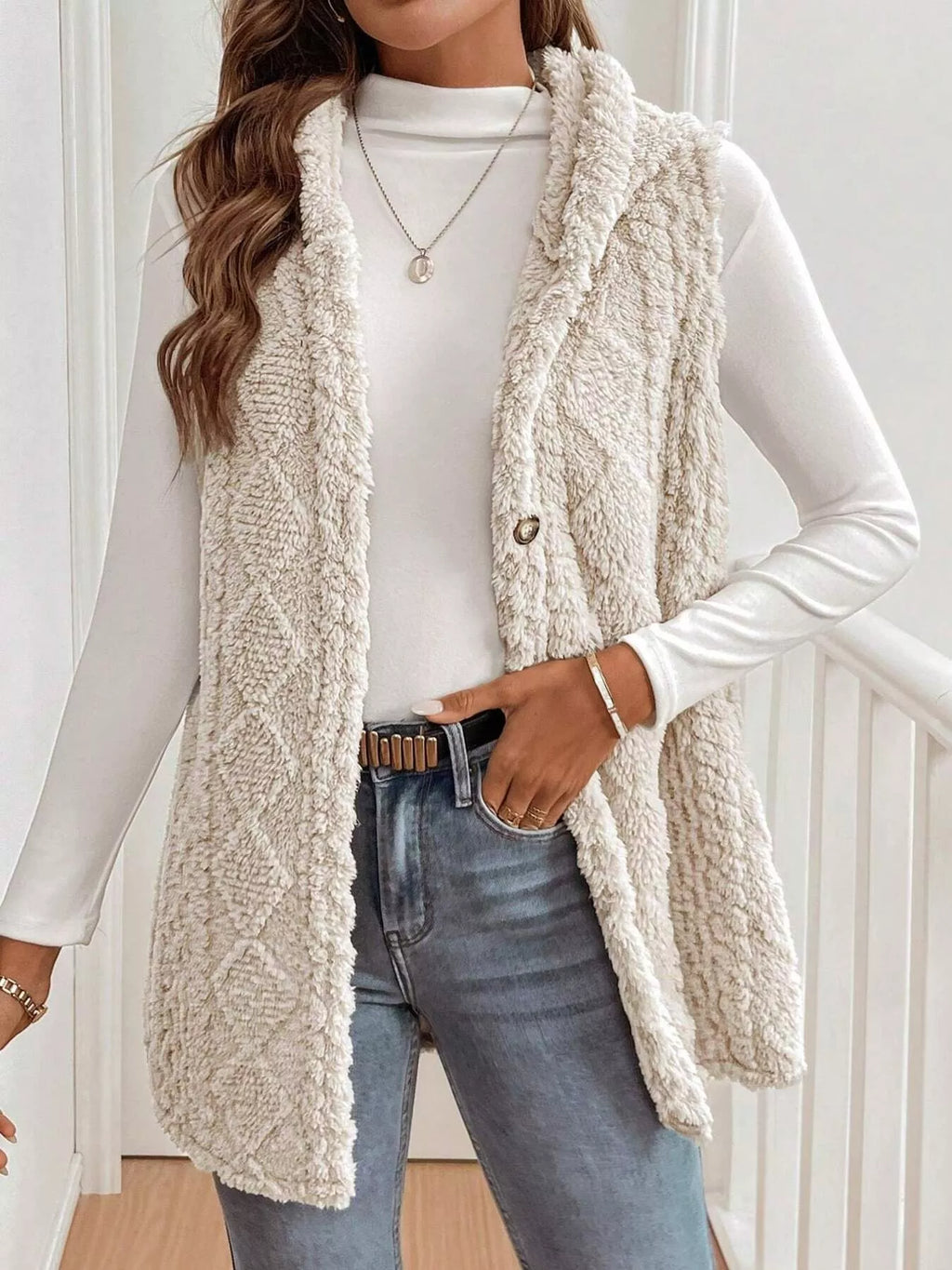 Cozy Sherpa Fleece Hooded Vest Coat