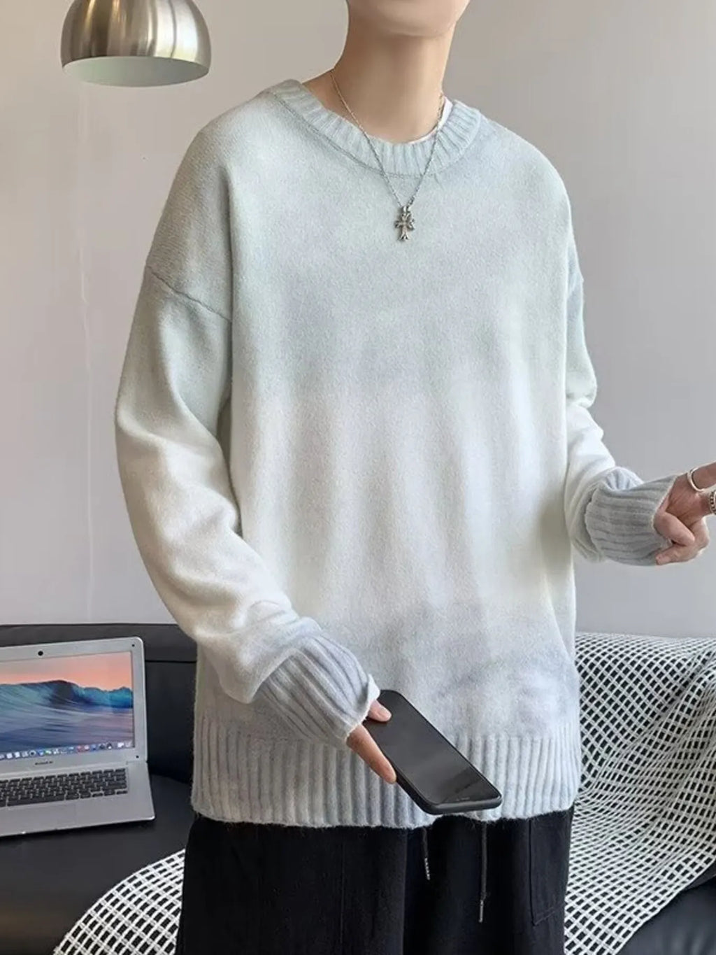 Men's Gradient Long Sleeve Knitted Sweater