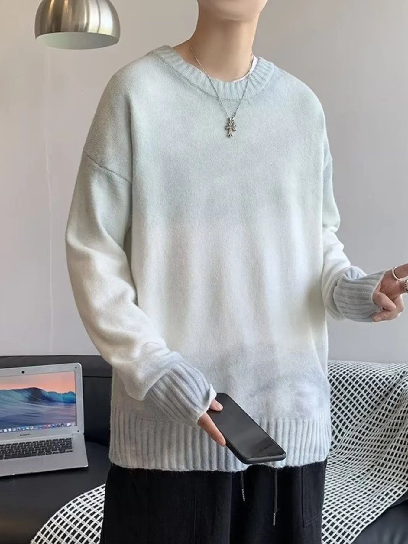Men's Gradient Long Sleeve Knitted Sweater