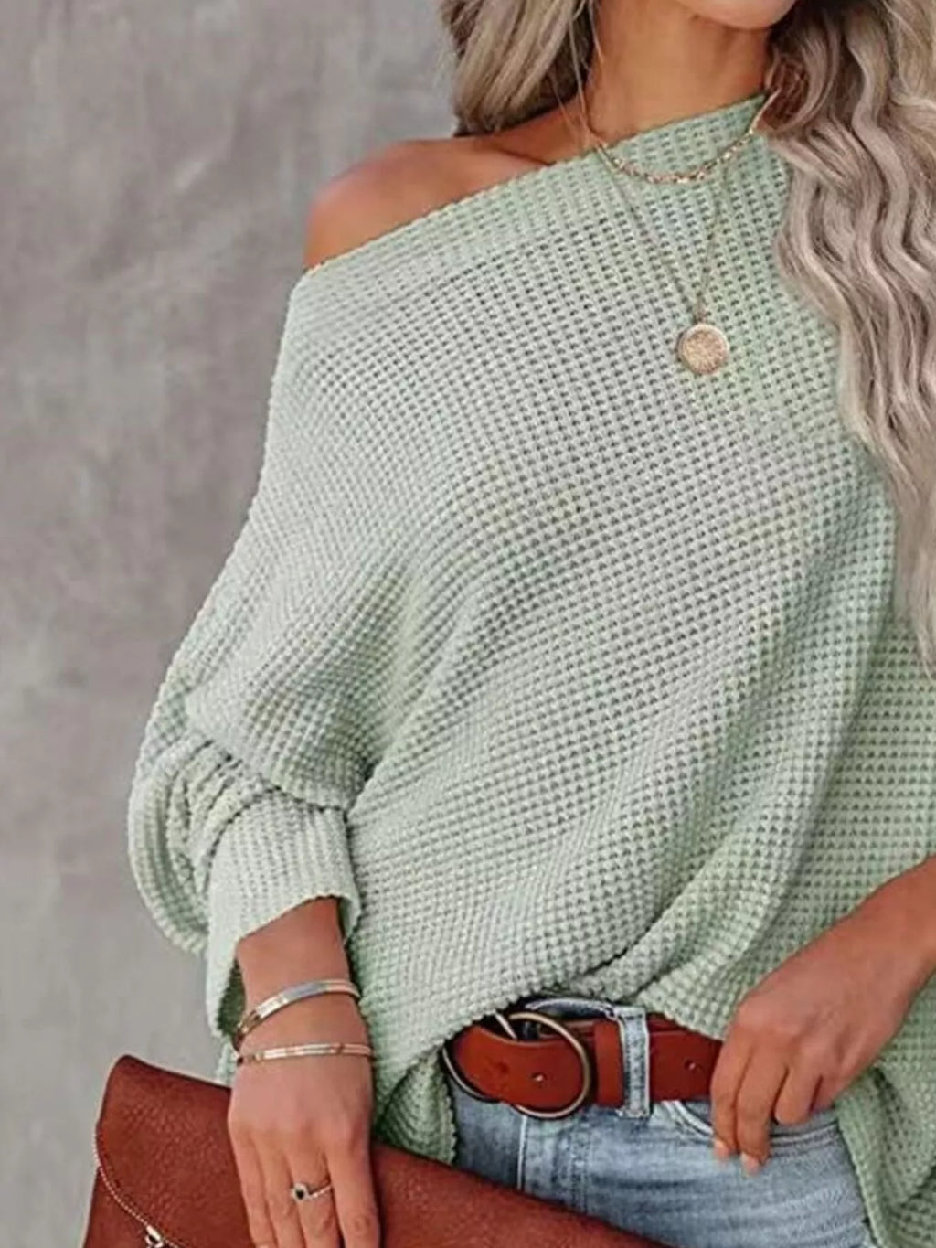 Waffle Knit Boat Neck T-Shirt
