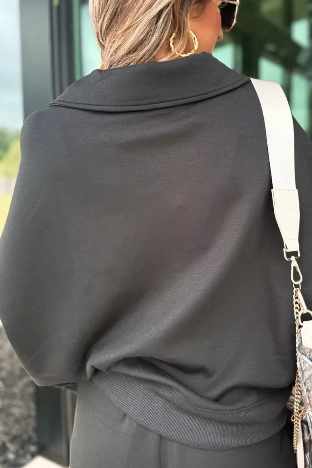 Collared V Neck Pullover Sweatshirt Sweatpants Set