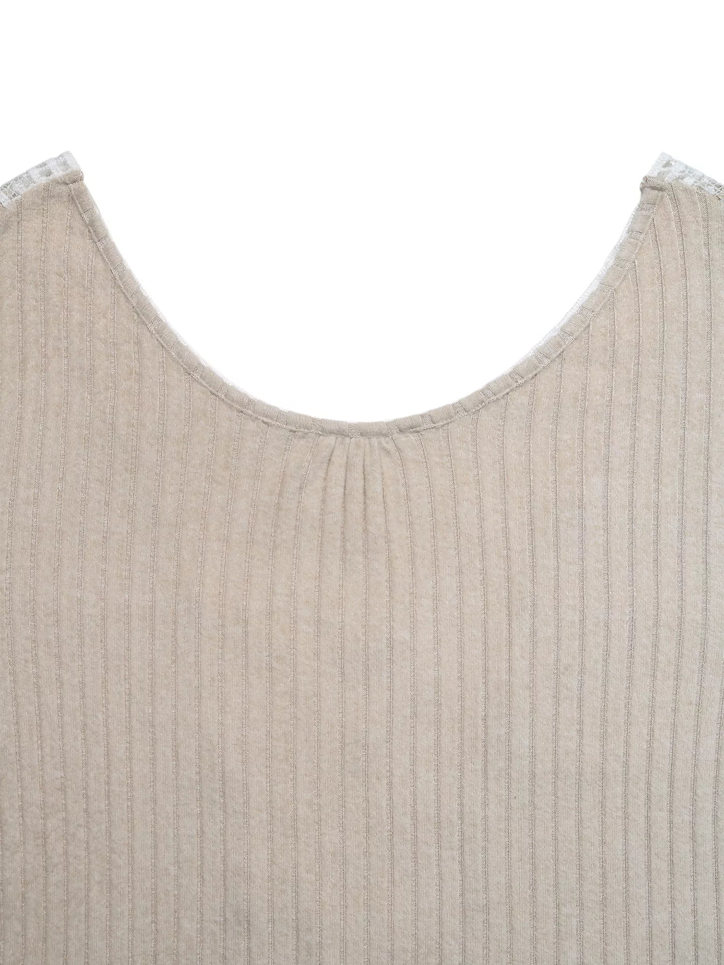 Lace Detail Ribbed Knit Long Sleeve T-Shirt