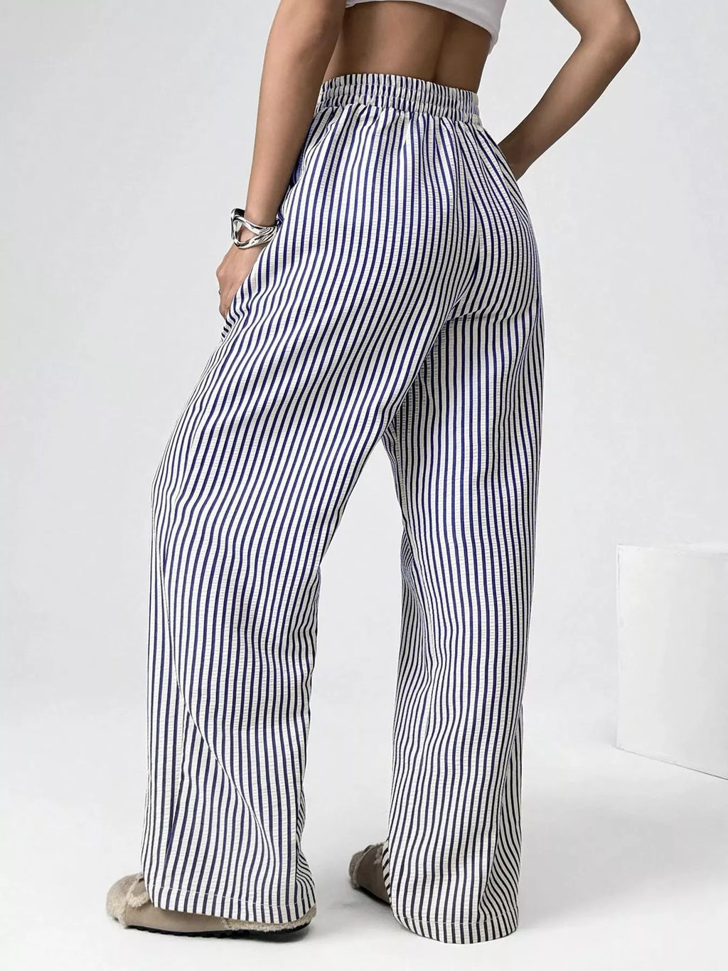 Striped High-Waisted Wide Leg Pants